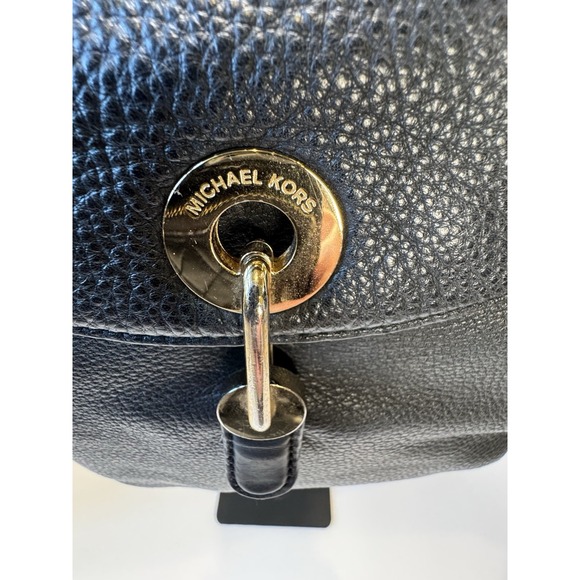 QUALITY! Michael Kors Raven Black Soft Pebbled Leather Backpack Purse Bag W/Gold main image 4